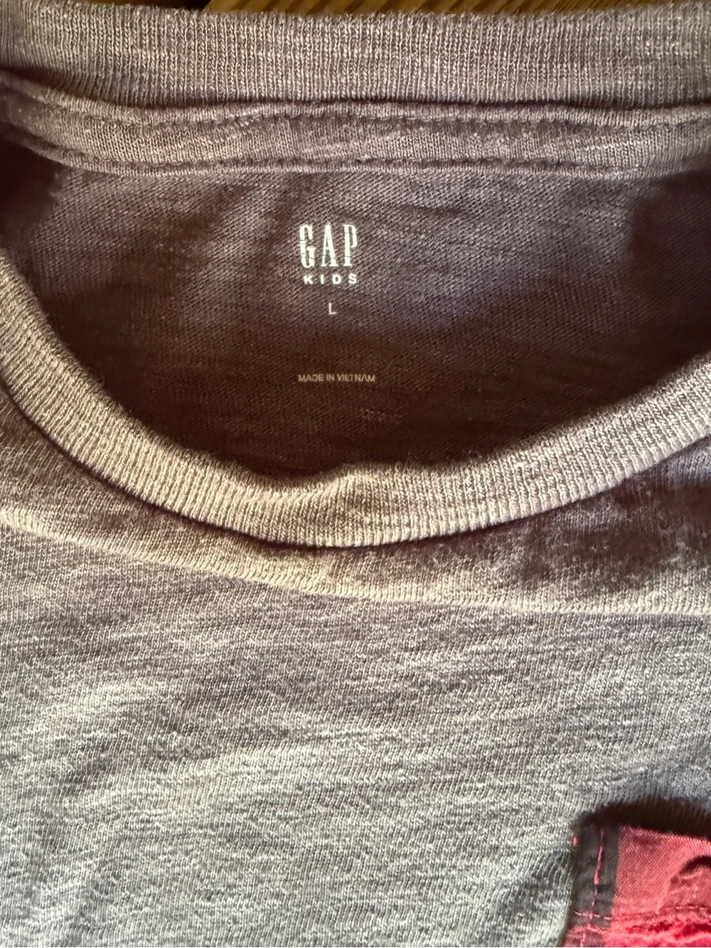 Gap Kids Charcoal Gray Long Sleeve T-Shirt Plaid Pocket Large 10/11